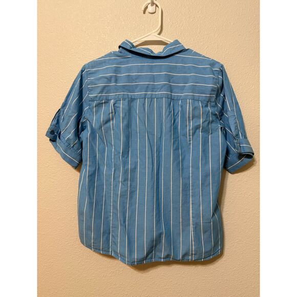 Rebecca Malone Striped Button Up‎ Blue and White Size:M 100% Cotton - Picture 2 of 3